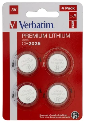 Литиева батерия Verbatim CR2025 3V, 4 броя