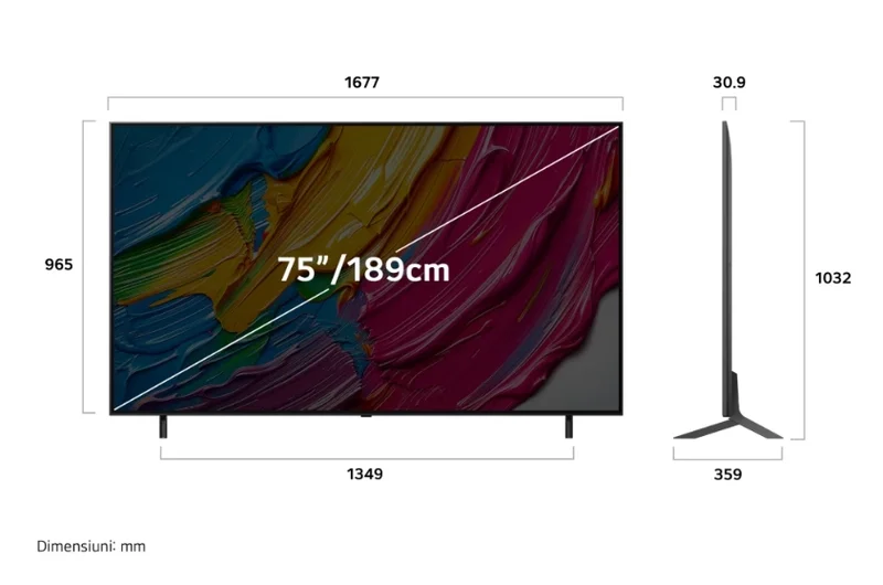 LG 75QNED80A3A, 75" 4K QNED HDR Smart TV, 3840x2160, DVB-T2/C/S2, Alpha 7 AI Processor, HDR10 / HLG, webOS 25 ThinQ, VRR / ALLM / HGiG, 4K Upscaling, WiFi 5, Voice Controll, Bluetooth 5.1, AirPlay 2, LAN, CI, HDMI, SPDIF, Google Cast, 2 pole Stand