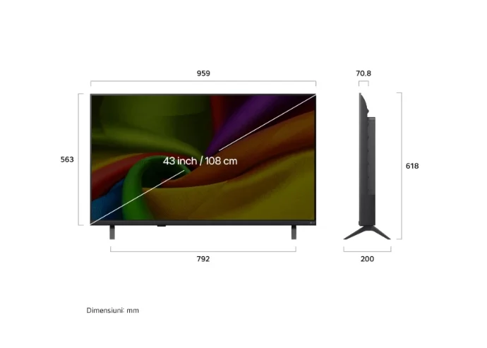 LG 43NU8E0B3LA, 43" 4K HDR UHD, 3840x2160, DVB-T2/C/S2, AI Alpha 7, HDR 10, webOS 26, ThinQ AI, VRR, ALLM, HGiG, WiFi, Clear Voice, 4K Super Upscaling, Bluetooth 5.3, Hdmi e-ARC , CI, LAN, AirPlay2, AI Sound Pro, Google Cast, 2 Pole stand, Black