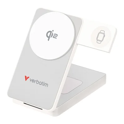 Външна батерия Verbatim Foldable 3-в-1 Qi2 магнитно безжично зареждане 10000 mAh Бяла