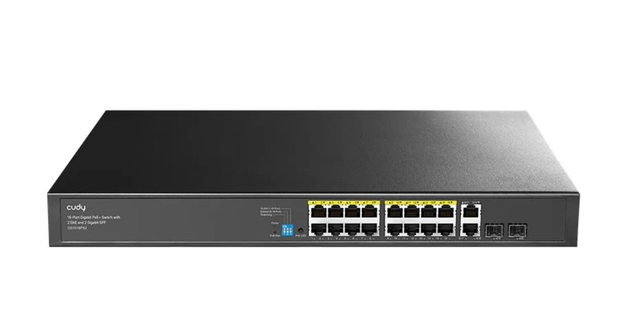 Cudy GS1018PS2 16-Port Gigabit PoE+ Switch with 2 Uplink Gigabit Ports and 2 Gigabit SFP Slots 200W16-10/100/1000 BASE-T Gigabit ports, 2-Port 10/100/1000 BASE-T Gigabit Uplink ports, 2-1000 BASE-X SFP Slot, 16-port IEEE 802.3at PoE+ Injector