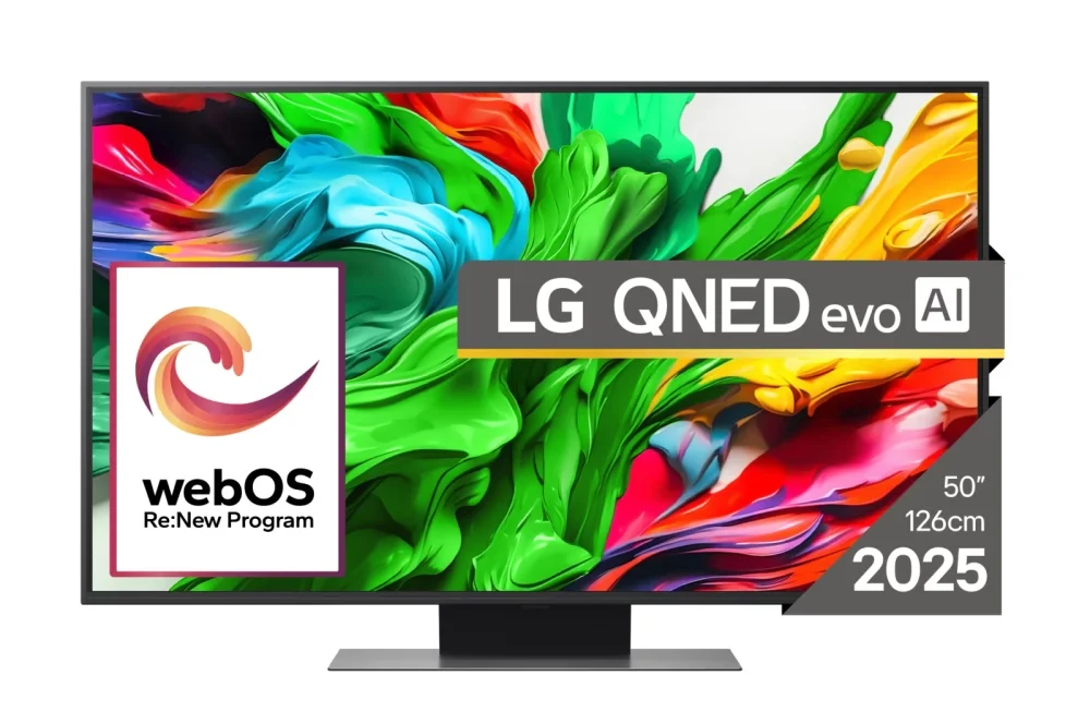 LG 50QNED86A3C, 50" 4K QNED HDR Smart TV, 3840x2160, 60Hz Native (VRR 144Hz), DVB-T2/C/S2, Alpha 7 AI Processor, HDR 10 PRO, webOS 25 ThinQ, 4K Upscaling, WiFi 5, Dolby Vision, Bluetooth 5.1, AirPlay 2, LAN, CI, HDMI, SPDIF, Stand