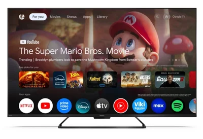 Sharp 55HR7265E, 55" QLED  GOOGLE TV, 4K 144Hz Quantum Dot 3840x2160 Frameless, AQUOS AI, DVB-T/T2/C/S/S2, Active Motion 1400, HDR10, Dolby Atmos, Dolby Vision, DTS:X, Google Assistant, HDMI eARC, Mini Composite/CVBS + Audio input, USB, Wi-Fi, Bluetooth