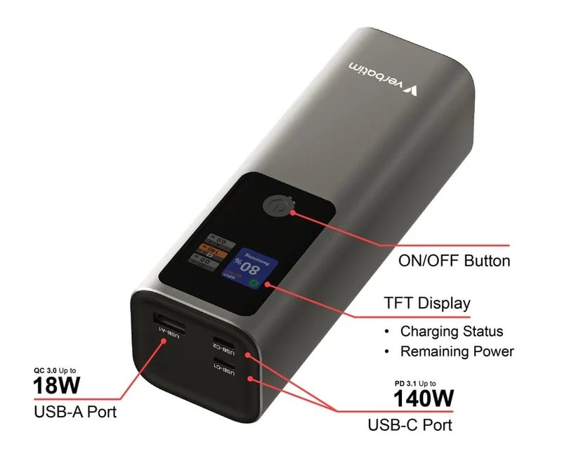 Verbatim Charge 'n' Go Power Bank 27000mAh 183W Grey