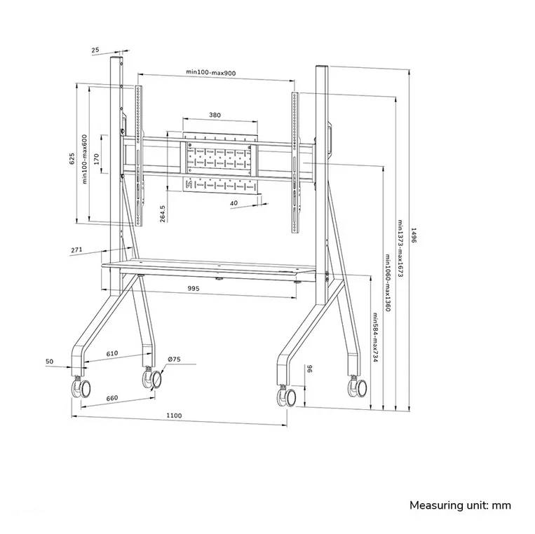 Neomounts Move Go Mobile Floor Stand (fast install, height adjustable)
