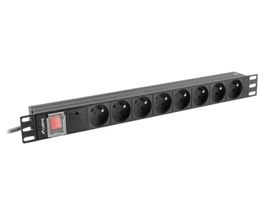 Разклонител Lanberg 19" 1U 16A 2m 8 френски гнезда Черен