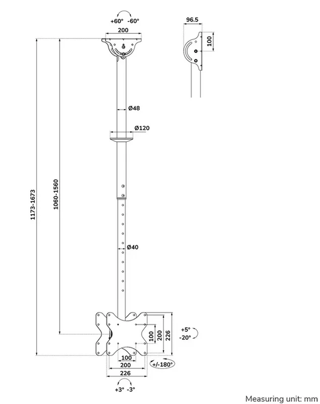 Neomounts Back-to-Back Screen Ceiling Mount (Height: 106-156 cm)