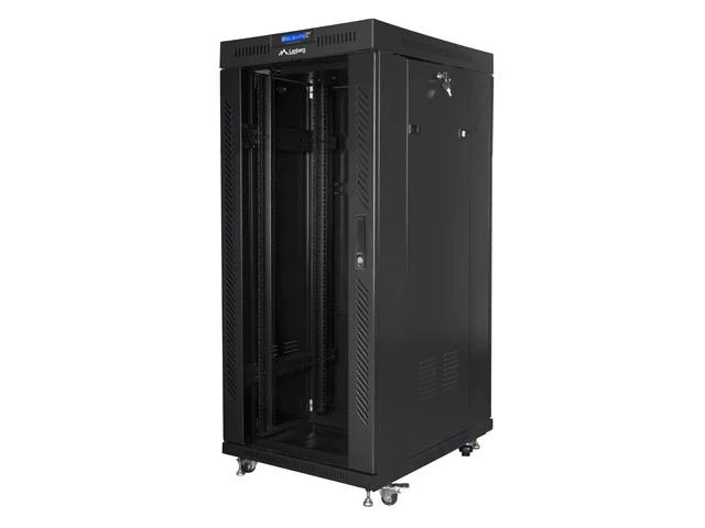 Lanberg rack cabinet 19" free-standing 27U / 600x800 self-assembly flat pack with glass door LCD, black