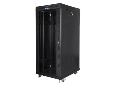 Lanberg rack cabinet 19" free-standing 27U / 600x800 self-assembly flat pack with glass door LCD, black