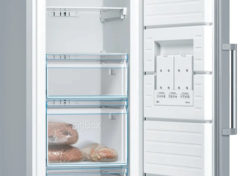 Bosch GSN36VIEP SER 4, FS upright freezer, NoFrost, E, 186/60/65cm, 242 l, 39 dB(C), IceTwister, VarioZone, BigBox, 4 drawers, handle, Stainless steel with fingerprint protection