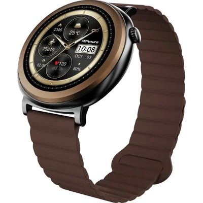 HiFuture Aurora Brown, 1.43" AMOLED,  466*466, Powered by Dual Core & Syntra AI, Bluetooth Call, IP68  Waterproof, 24/7 True Heart Rate & Blood Oxygen Sensor, Up to 10 days daily use, Magnetic Strap