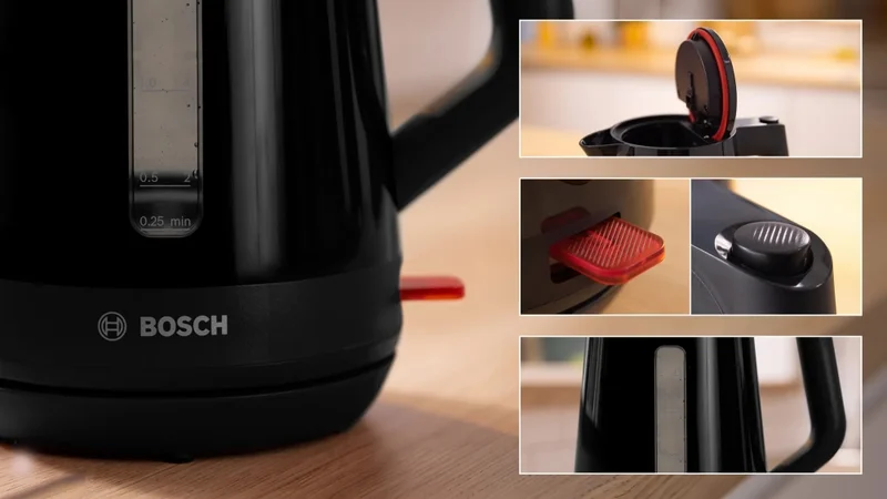 Bosch TWK1M123, MyMoment Plastic Kettle, 2400 W, 1.7 l, Cup indicator, Limescale filter, Triple safety function, Black
