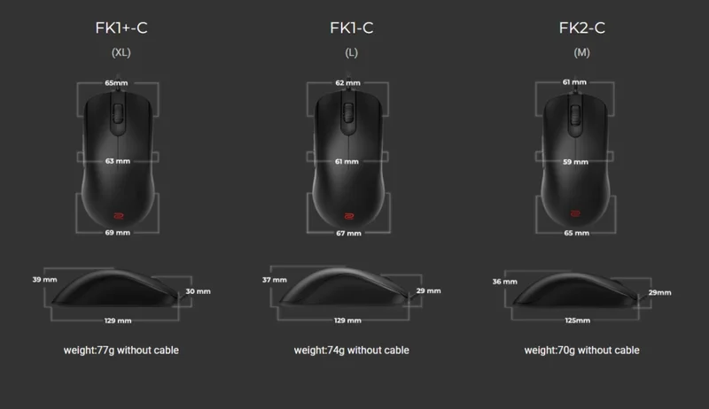 BenQ ZOWIE FK1+-C Mouse for Esports, Size XL, Edition C, 3360 sensor, 77g, DPI 400 / 800 / 1600 / 3200, Symmetrical design, Low profile, Reduced weight, Paracord cable, 24-step scroll wheel, Wired, Driverless, plug and play, inspired by Filip “NEO” Kubks