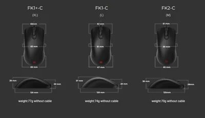 BenQ ZOWIE FK1+-C Mouse for Esports, Size XL, Edition C, 3360 sensor, 77g, DPI 400 / 800 / 1600 / 3200, Symmetrical design, Low profile, Reduced weight, Paracord cable, 24-step scroll wheel, Wired, Driverless, plug and play, inspired by Filip “NEO” Kubks