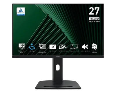 MSI PRO MP275PG, 27", 1ms, 100Hz, IPS, 1920x1080 (FHD), 16:9, FLAT, Adaptive-Sync, MSI Power Link, EyesErgo, 78% SRGB, AG, 300 nits, 1000:1, DP (1.2a), HDMI 1.4b, VGA, Line-in, Speakers 2x2W, Pivot, Heigh Adj. 130 mm, VESA, Black, 6.03kg