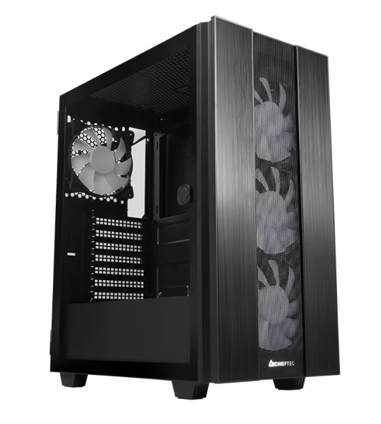 Кутия за компютър Chieftec Hunter II Middle Tower, прозрачен страничен капак, черен