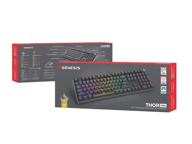 Гейминг клавиатура Genesis Thor 404 Black RGB Gateron Yellow Pro, US Layout