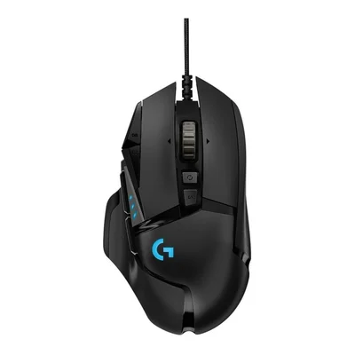 Logitech G502 Mouse, Lightsync RGB, HERO 25K DPI Sensor, 400 IPS, 5x3.6g Optional Weights, 11 Programmable Buttons, 114g, Black