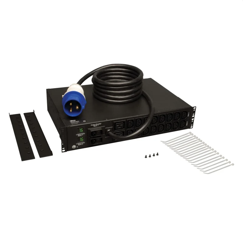 Tripp Lite by Eaton 7.4kW Single-Phase Local Metered PDU, 230V Outlets (2-C19, 16-C13), IEC-309 230V 32A Blue, 12 ft. (3.66 m) Cord, 2U Rack-Mount, TAA