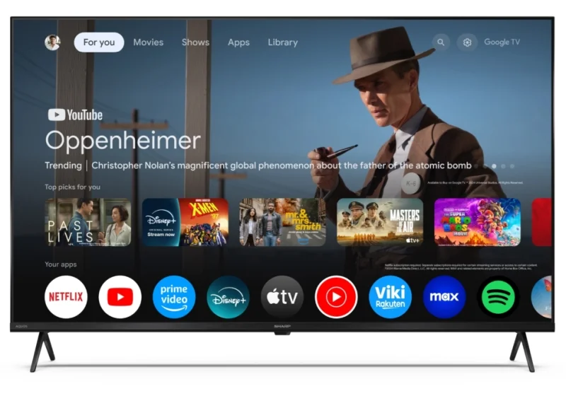 Sharp 43HP5265E, 43" QLED Google TV, 4K Ultra HD 3840x2160 Frameless, 1 000 000:1, AQUOS, DVB-T/T2/C/S/S2, Active Motion 1000, HDR10, Dolby Atmos, Dolby Vision, Google Assistant, Google Cast, HDMI 2.1 with eARC, 3.5mm Headphone jack / line-out, USB, Wi-