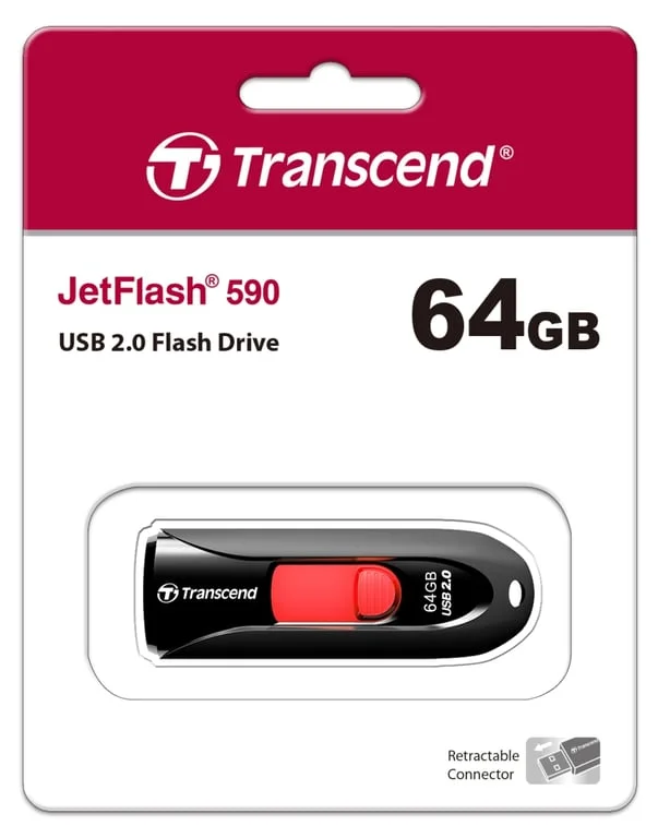 USB флашка Transcend JetFlash 590K 64GB USB 2.0 Черен