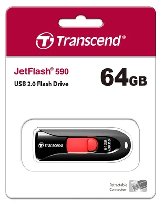 USB флашка Transcend JetFlash 590K 64GB USB 2.0 Черен