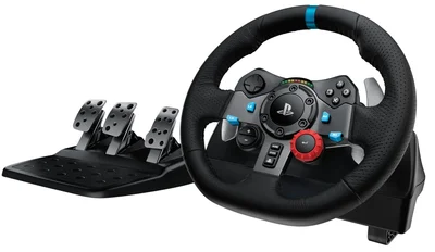 Logitech G29 Driving Force Racing Wheel, PlayStation 4, PlayStation 3, PC, 900° Rotation, Dual Motor Force Feedback, Adjustable Pedals, Leather