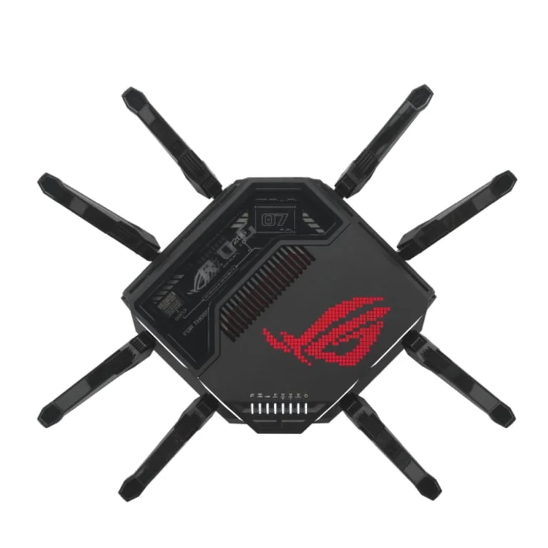 Asus Gaming Wireless Router, ROG Rapture GT-BE98, BE25000, Quad-Band, Quad-Core 2.6GHz CPU, 256MB/2GB Flash/RAM, 10G dual-port, 2.5G quad-port, AiProtection Pro, RangeBoost Plus, AiRadar TX, open NAT, VPN Fusion, multiple SSIDs, IPTV, RGB, AiMesh, Black