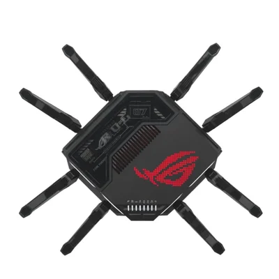 Asus Gaming Wireless Router, ROG Rapture GT-BE98, BE25000, Quad-Band, Quad-Core 2.6GHz CPU, 256MB/2GB Flash/RAM, 10G dual-port, 2.5G quad-port, AiProtection Pro, RangeBoost Plus, AiRadar TX, open NAT, VPN Fusion, multiple SSIDs, IPTV, RGB, AiMesh, Black