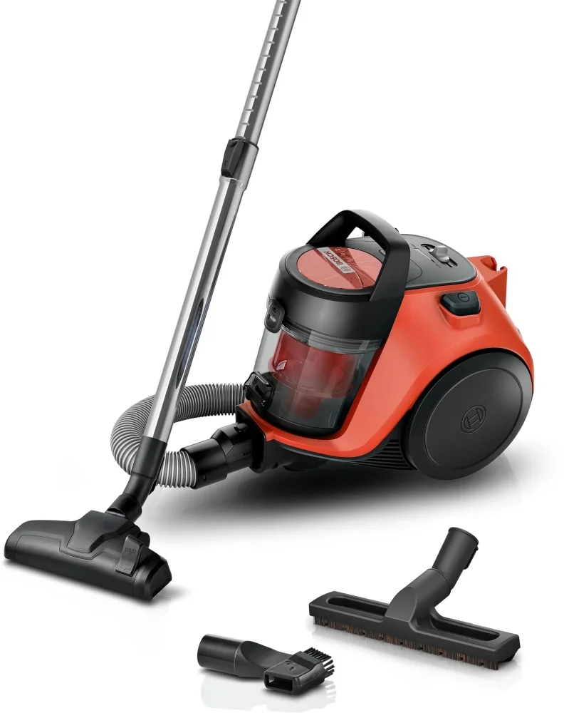 Прахосмукачка BOSCH – BGC05RD2H, серия 2, 700W, без торба, червен/черен