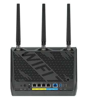 Рутер ASUS RT-BE86U BE6800 Gaming, двубандов, Quad-Core 2.6GHz CPU, 256MB/1GB Flash/RAM, 4K-QAM, MLO, 10G порт, 2.5G четири порта, AiProtection Pro, Adaptive QoS, VPN Fusion, Instant Guard, IPTV, OFDMA, MU-MIMO, UTF-8 SSID, AiMesh, черен