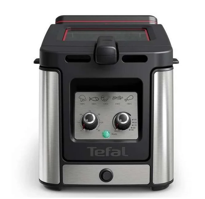 Фритюрник Tefal FR600D10 Clear Duo, 1.2kg, 3.5L, 2000W, регулируема температура и таймер, сваляща се купа, cool touch, сребристо-черен