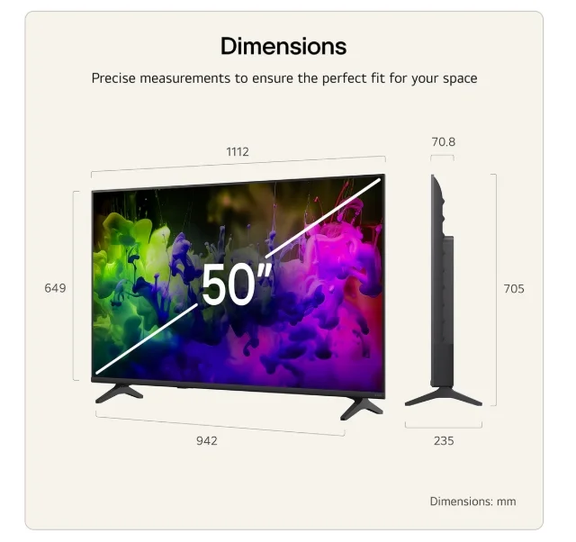 LG 50QNED7EB3C, 50" 4K QNED MiniLED Smart TV, 3840x2160, DVB-T2/C/S2, Alpha 7 AI Processor, HDR10 / HLG, webOS 26 ThinQ, VRR / ALLM / HGiG, 4K Super Upscaling, WiFi 5, Bluetooth 5.3, AirPlay 2, LAN, CI, HDMI, AI Sound Pro, Google Cast, 2 pole Stand