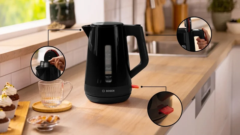 Bosch TWK1M123, MyMoment Plastic Kettle, 2400 W, 1.7 l, Cup indicator, Limescale filter, Triple safety function, Black
