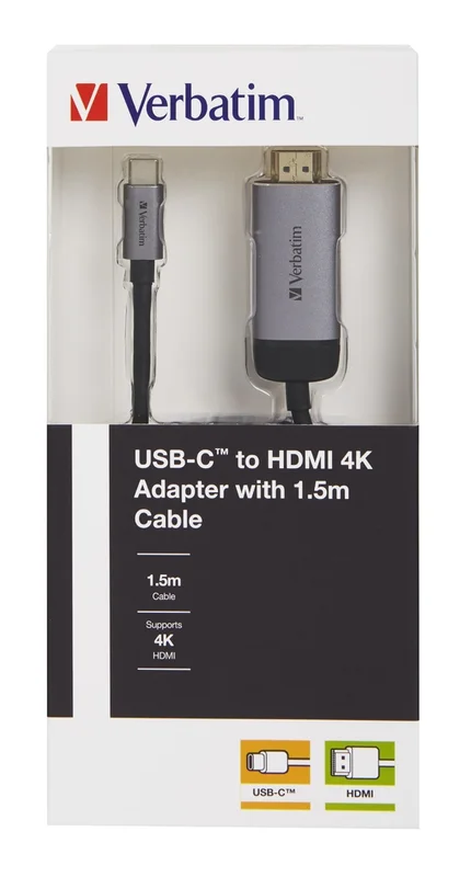 HDMI адаптер Verbatim – USB-C към HDMI, USB 3.1 Gen 1, 1.5 м, сребрист