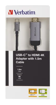 HDMI адаптер Verbatim – USB-C към HDMI, USB 3.1 Gen 1, 1.5 м, сребрист