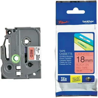 Лента за етикетен принтер Brother TZe-441 18mm черен надпис на червен фон