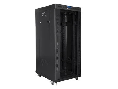 Lanberg rack cabinet 19" free-standing 27U / 600x800 self-assembly flat pack with glass door LCD, black