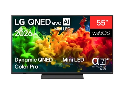 LG 55QNED81B3A, 55" 4K QNED MiniLED Smart TV, 3840x2160, DVB-T2/C/S2, Alpha 7 AI Processor, HDR10/HLG, webOS 26 ThinQ, VRR/ALLM/HGiG, 4K Super Upscaling, WiFi 5, Bluetooth 5.3, AirPlay 2, SPDIF, LAN, CI, HDMI, AI Sound Pro, Google Cast, Motion Booster