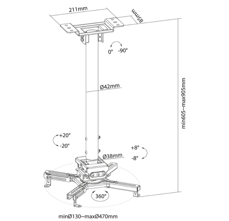 Neomounts Projector Ceiling Mount (height adjustable: 60-90 cm)