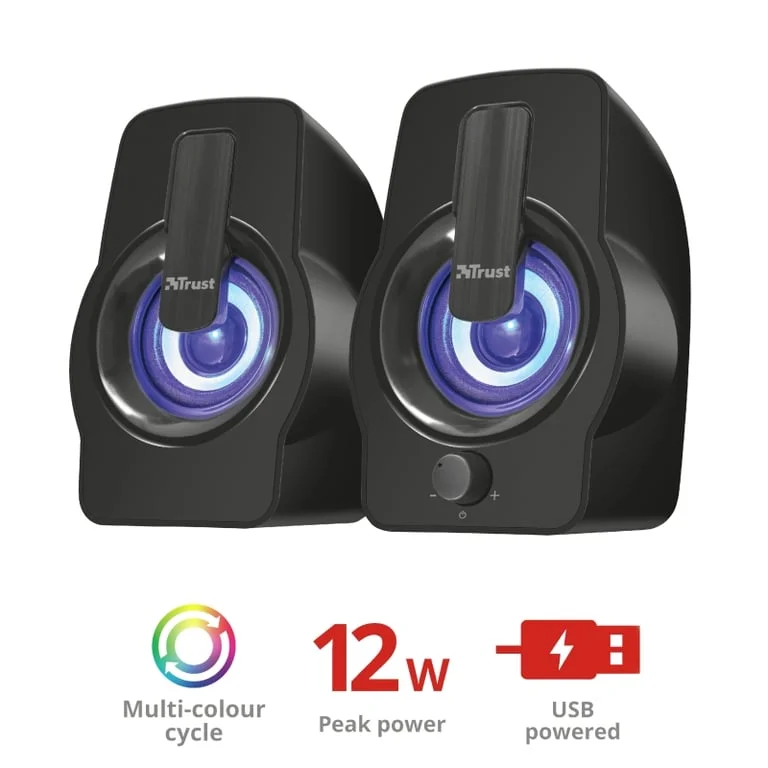 Тонколони TRUST Gemi 2.0 RGB, 12W, 2.0, 3.5 мм, USB, Черен