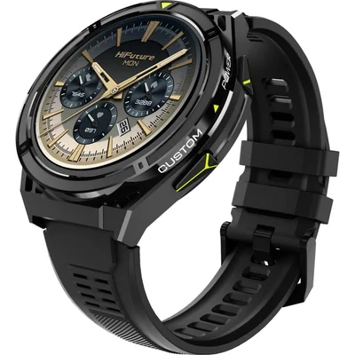 Смарт часовник HiFuture Active, 1.43" AMOLED, GPS, Bluetooth обаждания, 5ATM, Черен/Жълт
