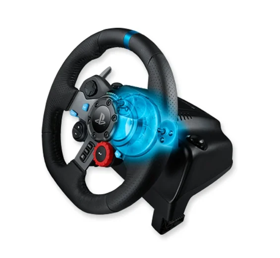 Logitech G29 Driving Force Racing Wheel, PlayStation 4, PlayStation 3, PC, 900° Rotation, Dual Motor Force Feedback, Adjustable Pedals, Leather