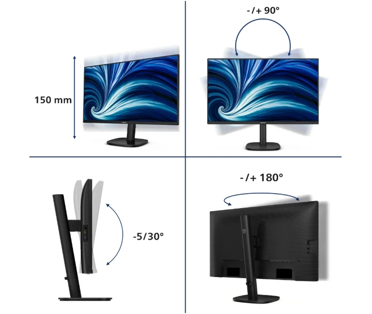 Philips 27B2U3601, 27" IPS WLED, 2560x1440@120Hz, 4ms GtG, 350cd m/2, 1500:1, 50M:1 DCR, Adaptive Sync, FlickerFree, SoftBlue, 2Wx2, Tilt, Height Adjust, Pivot, Swivel, HDMI, DP, RJ45, USB hub
