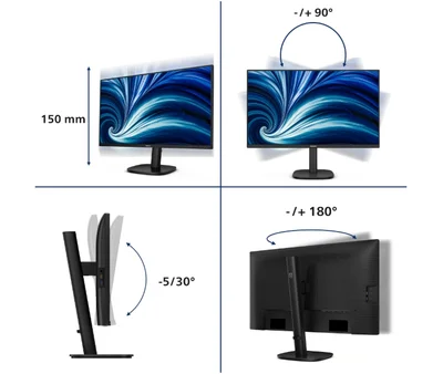 Philips 27B2U3601, 27" IPS WLED, 2560x1440@120Hz, 4ms GtG, 350cd m/2, 1500:1, 50M:1 DCR, Adaptive Sync, FlickerFree, SoftBlue, 2Wx2, Tilt, Height Adjust, Pivot, Swivel, HDMI, DP, RJ45, USB hub