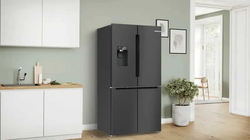 Bosch KFI96AXEA, SER6, Multi-door fridge-freezer, NoFrost, E, 183/91/73, 574l(375+199), 39dB(C), IC, 1 VitaFresh 0° XXL drawer - fish and meat, 1 Vitafresh drawer with humidity control, Quick Ice&water dispencer with tank, freezer light, HC, Black inox