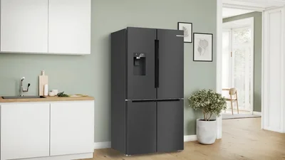 Bosch KFI96AXEA, SER6, Multi-door fridge-freezer, NoFrost, E, 183/91/73, 574l(375+199), 39dB(C), IC, 1 VitaFresh 0° XXL drawer - fish and meat, 1 Vitafresh drawer with humidity control, Quick Ice&water dispencer with tank, freezer light, HC, Black inox