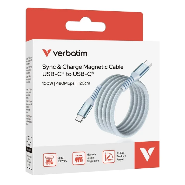 USB-C кабел Verbatim Sync & Charge Magnetic 1.2m 100W, син