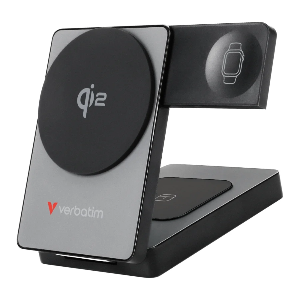Външна батерия Verbatim Foldable 3-в-1 Qi2 Magnetic Wireless 5000mAh, сива