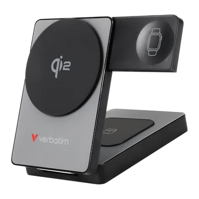 Външна батерия Verbatim Foldable 3-в-1 Qi2 Magnetic Wireless 5000mAh, сива